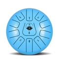 Blue steel tongue drum with Om symbol and lotus pattern showing scale markers 1-7 - Light Blue - Ruyi (10 Inch 11 Notes)
