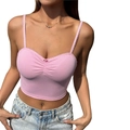 Camisole courte rose moulante avec bordure en dentelle et détail de petite fleur - M / Rose