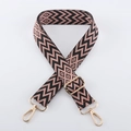 Adjustable woven shoulder strap with geometric wave pattern in black and dusty rose - Light Gold Buckle / Black/Pink/Rose