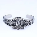 Nordic Viking Mjolnir cuff bracelet in vintage stainless steel with ornate engravings - Steel Color AB0404