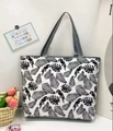 Large canvas tote bag with tropical parrot and palm leaf print in grey finish - Woodpecker