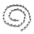 Rugged silver stainless steel snake bone chain necklace with polished textured links - Dragon Scale Mechanical Style Necklace (KN202535-KJX) / 62cm