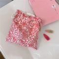 Detail of drawstring pouch with vintage red and white floral paisley oil painting pattern - Pink Paisley