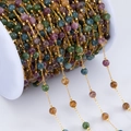 Bunte 5mm Edelstein-Perlenkette mit goldenen Edelstahlgliedern für DIY-Schmuckherstellung - 1 Meter/Packung / Bunte Runde Perlenkette