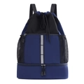 Zaino sportivo con coulisse blu scuro impermeabile con striscia riflettente e tasche a rete - Blu scuro