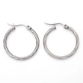 Silver twisted rope hoop earrings made of polished stainless steel for women - 3.5 Spiral Twisted Rope Pattern Hoops (Steel/MS-038)