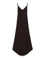 Detail view of black crepe maxi dress with V-neckline and high side slit on white background - S / Coffee