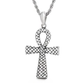 Pendente croce Ankh argento vintage con trama a serpente e catena a corda su sfondo bianco - Ciondolo Croce Ankh Egiziano (Senza Catena) (KP99697)