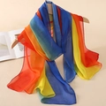 Rainbow gradient lightweight chiffon long scarf displayed on a wooden hanger - Rainbow Ombre