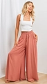Detail of high waist wide leg pants with drawstring and side pockets in brick red fabric - S / Orange Red