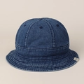 Detailed close-up of dark blue washed denim bucket hat with parallel stitching and small tag - M (56-58cm) / Dark Blue