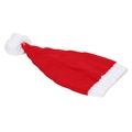 Classic red and white knitted Christmas hat with white pom-pom and cable knit texture - Red White Twist Knit Patchwork Style (M)