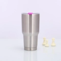 30oz stainless steel tumbler in brushed silver finish with a pink sliding lid cover - 30oz / Original Stainless Steel