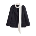 Chaqueta blazer negra de mujer con detalle de bufanda blanca en contraste elegante - XS / Patchwork Blanco y Negro