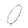Silver stainless steel bangle with rectangular cubic zirconia stones in 45-degree view - 4mm / Steel