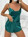 Smaragdgrünes Satin-Seiden-Set aus Camisole und Shorts, zweiteiliger Schlafanzug mit Glanz - 3XL / Grün