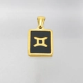 Collier Gémeaux en acier inoxydable plaqué or 18K avec pendentif acrylique noir - Gémeaux (Avec Chaîne)