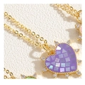 Collier doré avec pendentif cœur en mosaïque violette et accents en zircons brillants - Violet (XL2443)