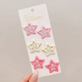 Set of 6 cute matte star-shaped hair clips in pink and beige on display card - 6-Piece Set