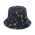 Black bucket hat featuring colorful fishbone patterns for sun protection and style - Style T - Fish Bone Print