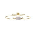 Detail of adjustable gold box chain bracelet featuring a purple rectangular natural stone - Copper+Light Blue