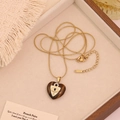 Golden titanium steel necklace with heart-shaped tiger eye stone and evil eye detail - 15# Long Style Tiger Eye