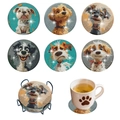 DIY Diamond Painting Coasters Set with 6 Cartoon Dog Patterns and Metal Storage Holder - Cartoon Dog Paw Print Style