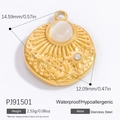 Pendentif soleil doré en acier inoxydable avec opale blanche, breloque hypoallergénique - PJ91501 Pierre Oeil de Chat Soleil