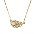 Bohemian gold feather necklace with synthetic opal and sparkling zircon stones - Opal, 14K Gold Plated, Approx. 2.6g