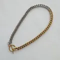 Collier chaîne bicolore de 9 mm en acier inoxydable plaqué or 18 carats avec fermoir OT - 40cm*9mm / Bicolore Or et Argent