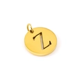 Polished gold stainless steel circular pendant featuring a hollow cutout letter Z - Letter Z (Z-Pendant)