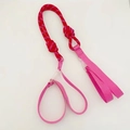 Red and pink polka dot braided nylon pet leash with adjustable loop handles - Red Strap