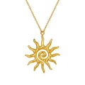 Minimalist golden sun pendant necklace with textured spiral center on a fine link chain - Sunflower Necklace / Gold