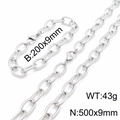 Silver 9mm twisted oval link chain jewelry set including a necklace and bracelet - Silver (500x9mm)