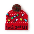 Red LED Christmas knitted hat with retro bulb pattern and festive light-up effect - Red-Glowing Bulbs LIT
