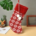 Red and white knitted Christmas stocking with snowflake patterns and pom-poms - M1-3 Large Knitted Snowflake Style Stocking (41*19*21cm)