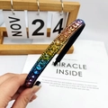 Baroque thin headband with rainbow gradient crystals and sparkling rhinestones - Large Rhinestone Thin Edge Hairband / Rainbow