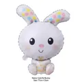 Detailed view of white cartoon bunny foil balloon with colorful polka dot ears 77x53cm - Colorful Polka Dot Bunny