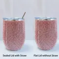 Pink rhinestone 12oz stainless steel wine tumblers with straw and flat lid options - Rose Gold
