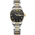 Business quartz watch for women with two-tone metal strap and luminous black dial date - Two-tone Band Black Dial