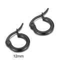 Minimalist 12mm black stainless steel hoop earrings with polished metallic finish - 12mm / Black