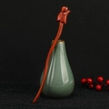 Classical sandalwood hair stick with rabbit carving in red wood finish for retro styling - Rabbit Carved Style (F2023469)