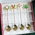 Golden Christmas spoon set with 4 pieces featuring Santa, Deer, Snowman and Tree charms - Gold 4pcs Spoon Set