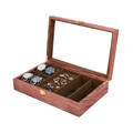 Wooden watch and jewelry storage box with glass lid and velvet lining for accessories. - Red Rosewood Watch Glasses and Ring Storage Box / Brown Interior