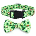 Green St. Patrick's Day pet collar with clover prints and a detachable bow tie - St Paddy Flag Hat + Bowtie