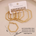 Three pairs of stainless steel geometric hexagonal earrings in various sizes with labels - Hexagon Shape (9# Hexagon)