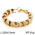 Bracciale punk con teschi, pietre occhio di tigre rosse e chiusura dorata - Oro + Pietra Occhio Rosso (KB135971-Z)