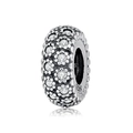 Sparkling S925 sterling silver flower charm bead with clear cubic zirconia for bracelets - White/Silver