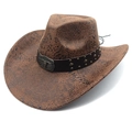 Cappello da cowboy marrone scamosciato finto serpente con fibbia in metallo a testa di toro - Cachi Serpente
