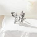Silver butterfly ear cuff with sparkling marquise zircon on a textured white base - Palladium 3D Butterfly Rhinestone (H-12051)